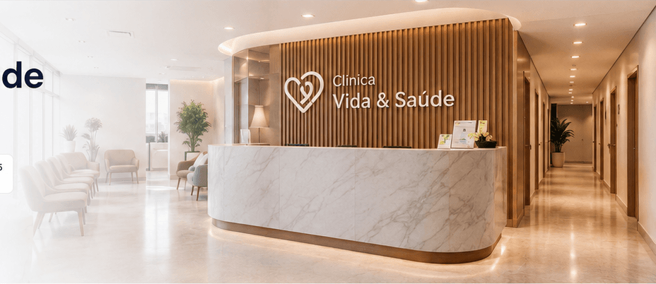 Prévia ilustrativa da recepção no site modelo da clínica